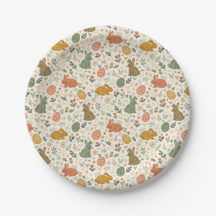 Platos de papel de conejitos de primavera dibujado