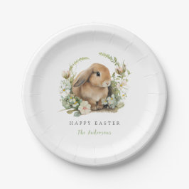 Platos de papel de conejo de Pascua floral