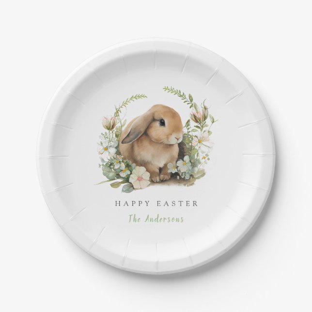 Platos de papel de conejo de Pascua floral (Anverso)