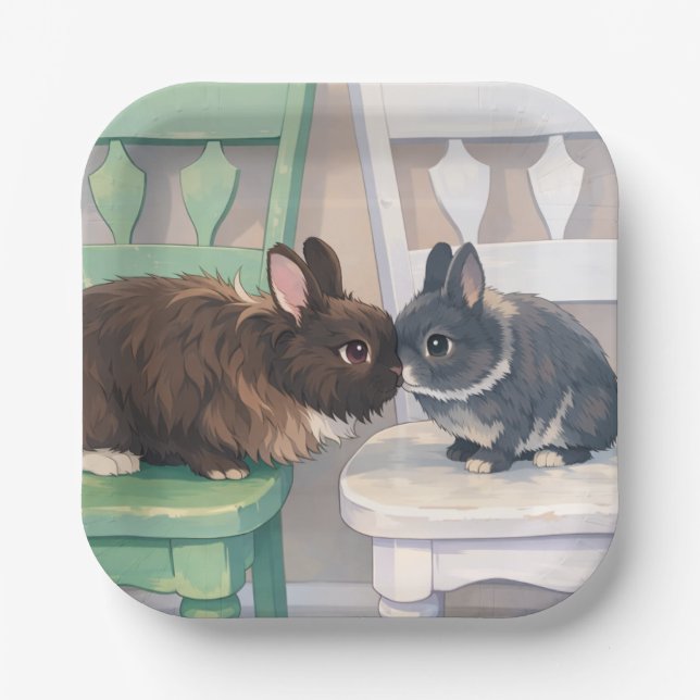 Platos de papel de conejos de Pascua (Juego de 8) (Anverso)
