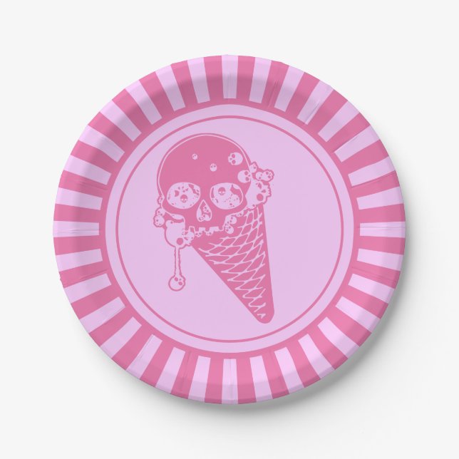Platos de papel de cono de helado malvado rosa (Anverso)