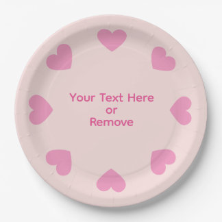 Platos de papel de corazón rosa personalizables