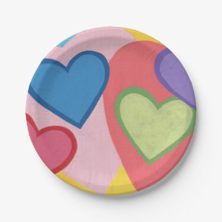 Platos de Papel de Corazones Superpuestos Colorido