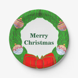 Platos de Papel de Corona de Navidad Monograma 7"