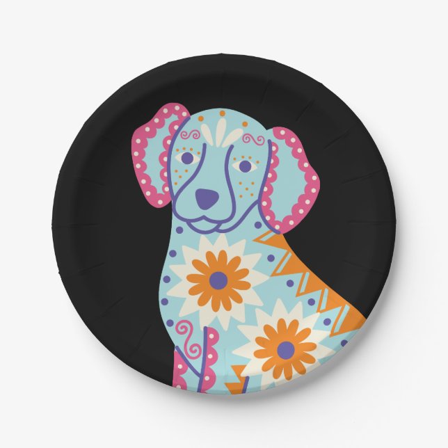 Platos de papel de cráneo de azúcar Día de muertos (Anverso)