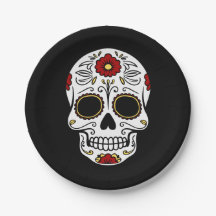 Platos de papel de cráneo de azúcar negro Día de M