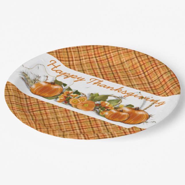 Platos de papel de cuadros naranjas Feliz Día de A (Angular)