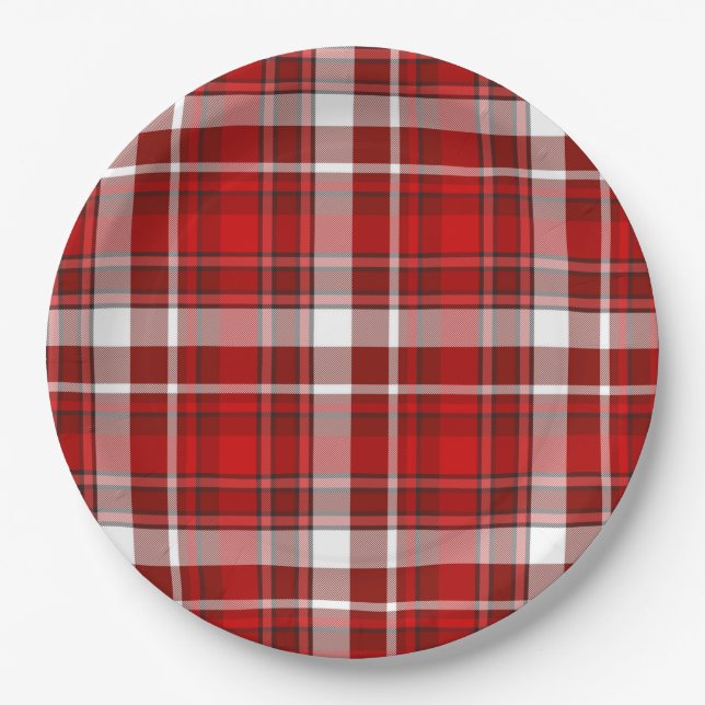 Platos de papel de cuadros rojos (Anverso)