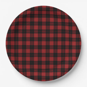 Platos de papel de cuadros rojos y negros