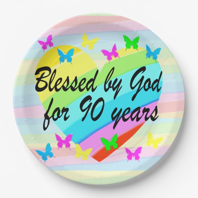 PLATOS DE PAPEL DE CUMPLEAÑOS 90 DEL CORAZÓN DE AM (Anverso)