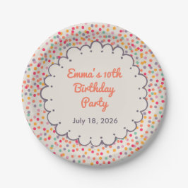 Platos de papel de cumpleaños con confeti colorido