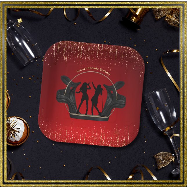 Platos de papel de cumpleaños con karaoke para fie (Modern Music Party Karaoke Birthday Plates)