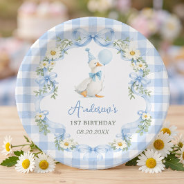 Platos de papel de cumpleaños con lazo azul Silly