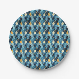 Platos de papel de cumpleaños con patrón azul y do