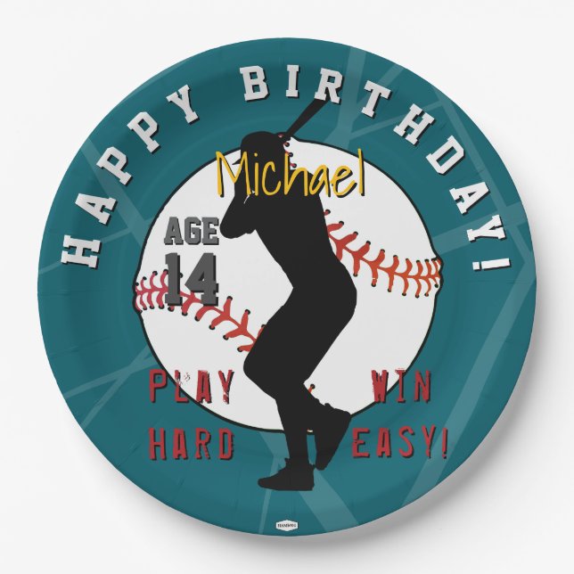 Platos de papel de cumpleaños con tema de béisbol  (Anverso)