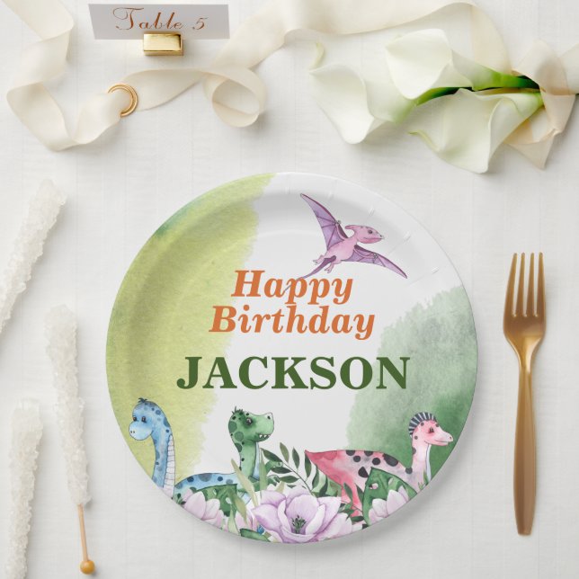 Platos de papel de cumpleaños con tema de dinosaur (Boda)