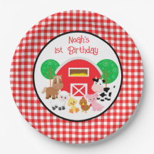 Platos de papel de cumpleaños con tema de granja a