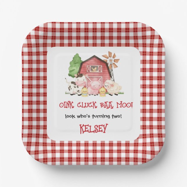 Platos de papel de cumpleaños con tema de granja t (Anverso)