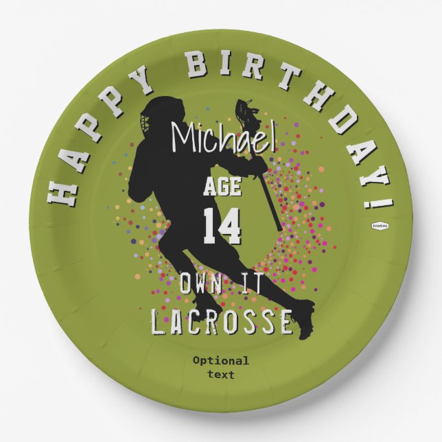 Platos de papel de cumpleaños con tema LaCrosse HA (Anverso)