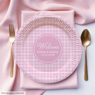 Platos de Papel de Cumpleaños Cuadros Rosados Dise