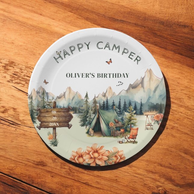 Platos de papel de cumpleaños de aventura en la mo (Subido por el creador)