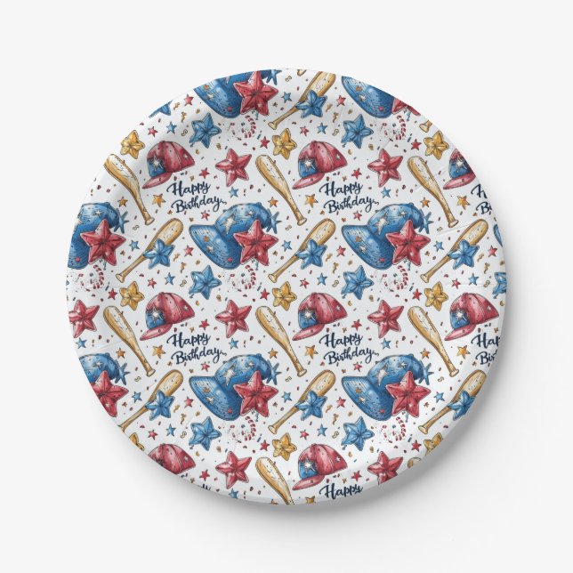 Platos de papel de cumpleaños de béisbol para niño (Anverso)