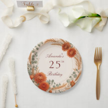 Platos de papel de cumpleaños de calabaza floral d