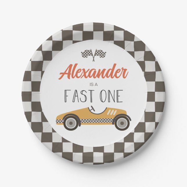Platos de papel de cumpleaños de coche de carreras (Anverso)