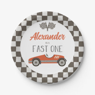 Platos de papel de cumpleaños de coche de carreras
