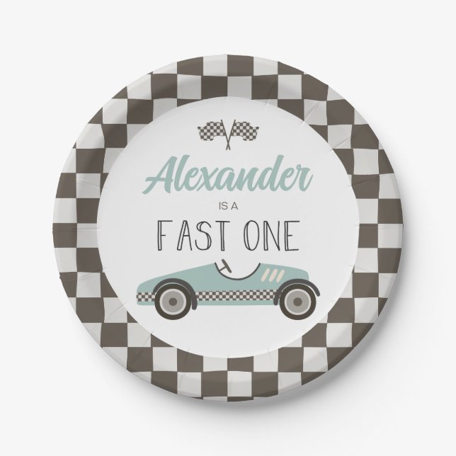 Platos de papel de cumpleaños de coche de carreras (Anverso)