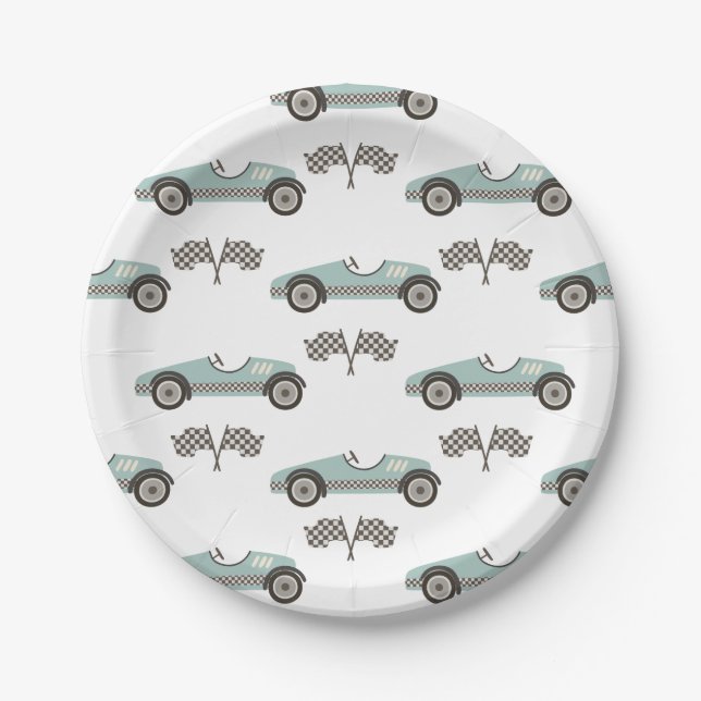 Platos de papel de cumpleaños de coche de carreras (Anverso)