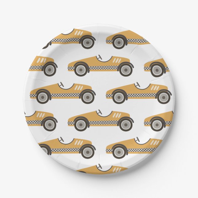 Platos de papel de cumpleaños de coche de carreras (Anverso)