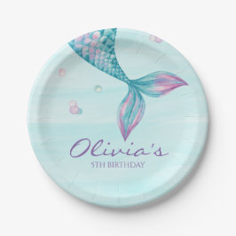 Platos de papel de cumpleaños de cola de sirena ba