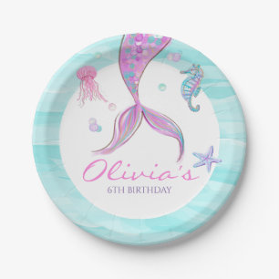 Platos de Papel de Cumpleaños de Cola de Sirena Ba