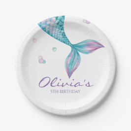 Platos de papel de cumpleaños de cola de sirena ba