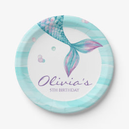Platos de papel de cumpleaños de cola de sirena ba