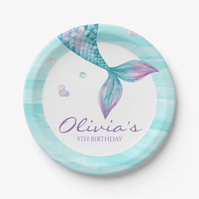 Platos de papel de cumpleaños de cola de sirena ba (Anverso)