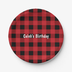 Platos de papel de cumpleaños de cuadros escoceses