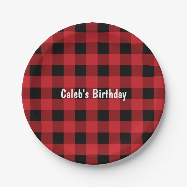 Platos de papel de cumpleaños de cuadros escoceses (Anverso)