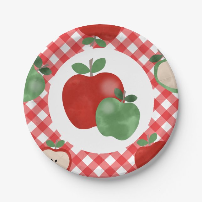 Platos de papel de cumpleaños de cuadros rojos y m (Anverso)