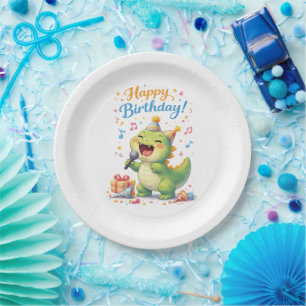 Platos de Papel de Cumpleaños de Dinosaurio Cantan