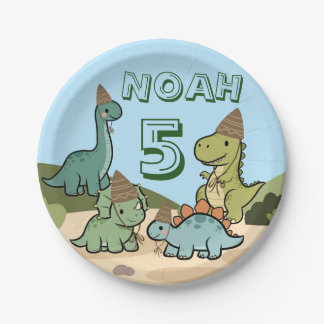 Platos de papel de cumpleaños de dinosaurio lindo