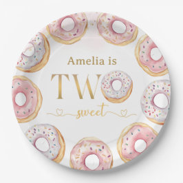 Platos de papel de cumpleaños de donut dulce rosa 