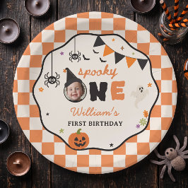Platos de papel de cumpleaños de Halloween a cuadr