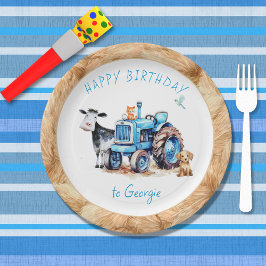 Platos de papel de cumpleaños de la granja del tra