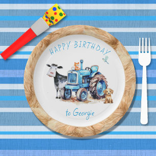 Platos de papel de cumpleaños de la granja del tra