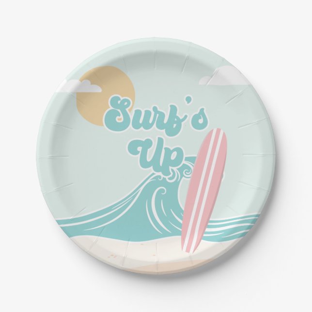 Platos de papel de cumpleaños de la playa rosa Sur (Anverso)