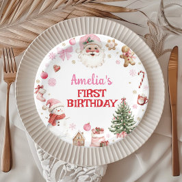 Platos de papel de cumpleaños de Navidad Santa Ret