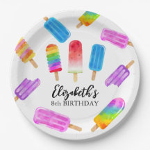 Platos de papel de cumpleaños de Popsicle de acuar