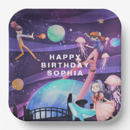 Platos de papel de cumpleaños de realidad virtual 